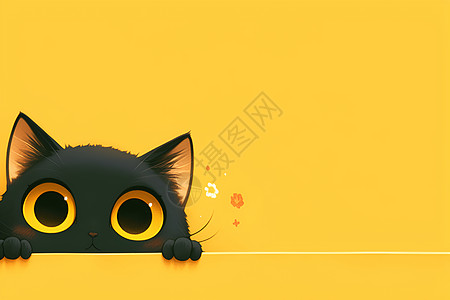 大表情大眼睛的可爱黑猫插画