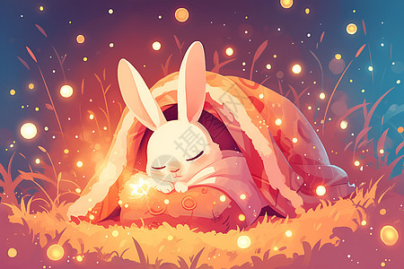 睡觉的兔子和萤火虫图片