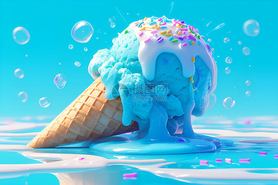 冰淇淋溶化中图片
