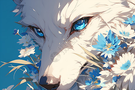 花卉中的白狼图片