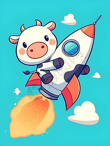太空牛抱着火箭图片