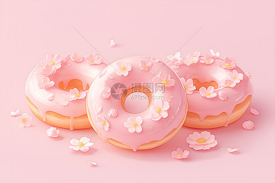 三个美味可口的粉色甜甜圈图片