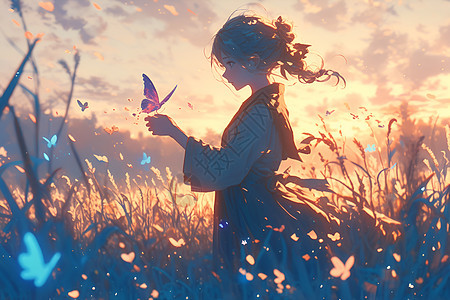 少女与蝴蝶图片