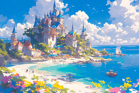 海岛上壮丽的城堡图片