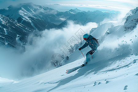 滑雪者在山坡间图片