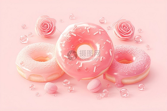 美味粉色甜甜圈图片