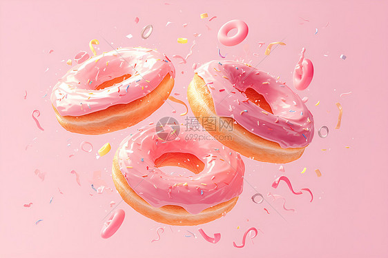 漂浮的粉色甜甜圈图片