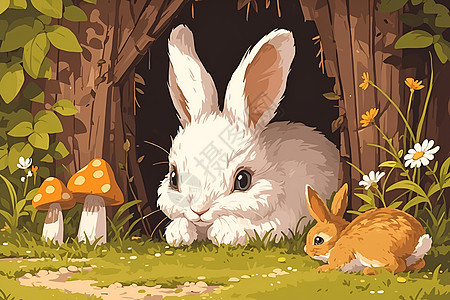 卡通兔子在森林中图片