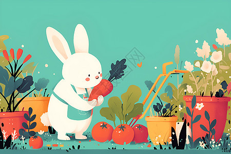 可爱卡通兔子拿着胡萝卜图片