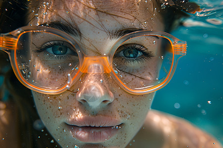 水下戴着眼镜的女子图片