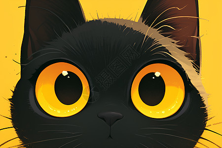 黄色背景中的卡通小黑猫图片