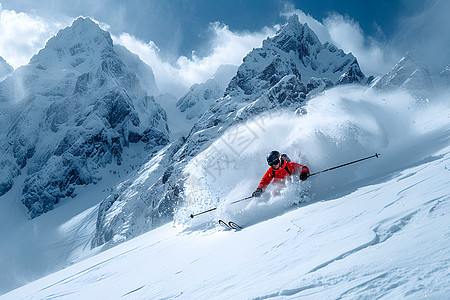 滑雪者在崇山峻岭图片