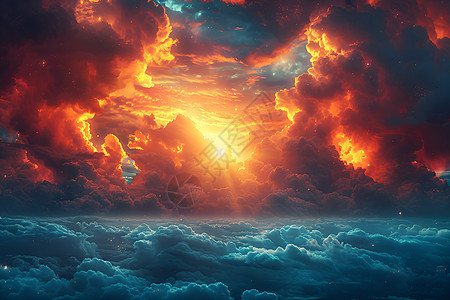 云海中的落日图片