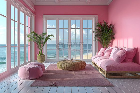 粉色客厅里的沙发图片