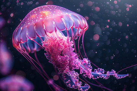海底浮动的粉色水母图片