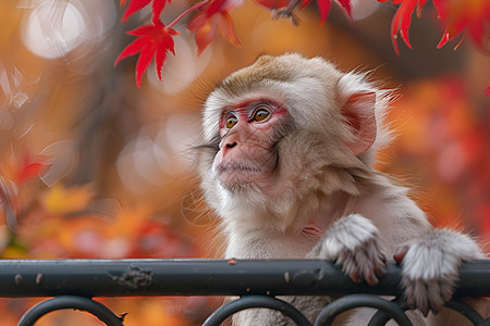 手绘猴子白色毛发粉色面庞的猴子背景