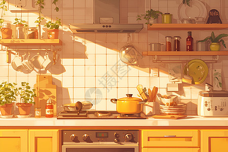 阳光下的中式厨房图片