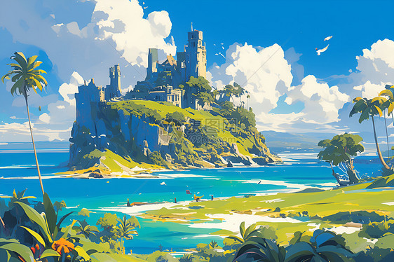 小岛上的城堡图片