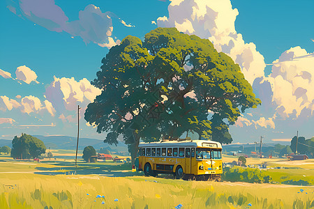 田园的公交车背景图片