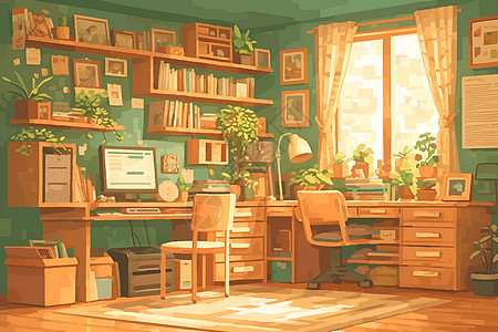 橙色温馨的书房图片