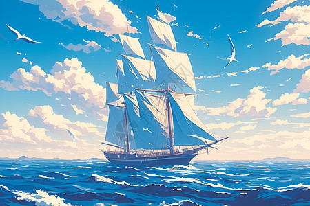 航向蓝色海洋的大船图片