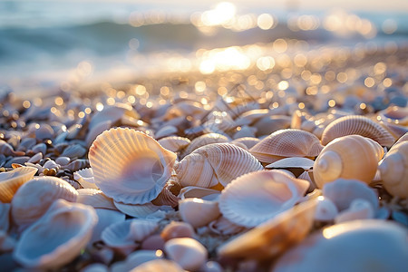 海滩上有一堆贝壳图片