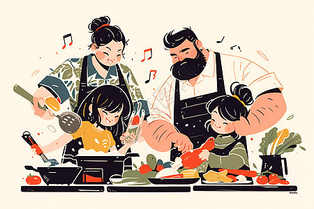 一家人欢乐烹饪图片
