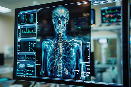 电脑屏幕上显示的人体骨骼图片