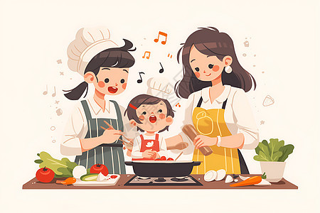 欢乐厨房插画图片
