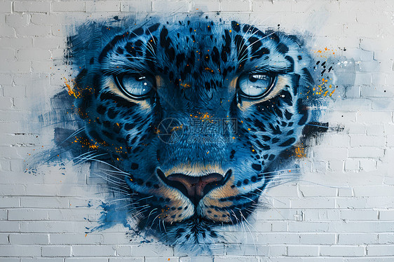 墙上的蓝色豹子图片