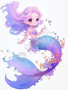 紫色的美人鱼插画图片
