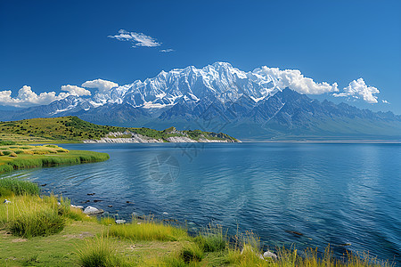 青海湖与雪山图片