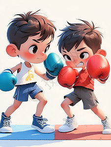 两个小男孩在打拳击图片