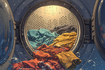 洗衣机里的脏衣服图片