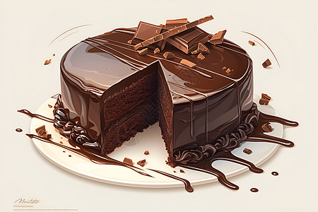 巧克力蛋糕插画美食图片