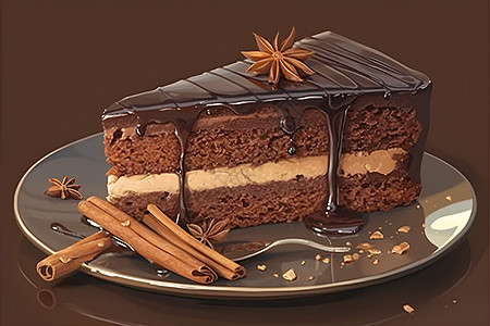 盘子里的巧克力蛋糕图片
