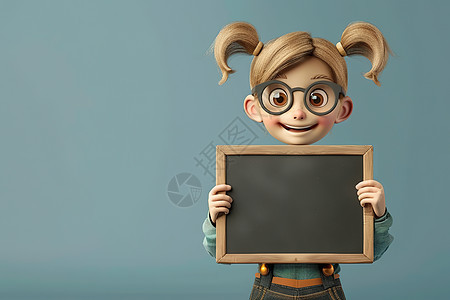 可爱的动画女孩拿着一块黑板图片