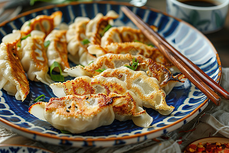 餐桌上的一碟饺子图片