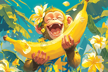 猴子玩乐抓着香蕉图片