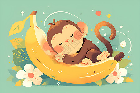 小猴子与巨大的香蕉图片
