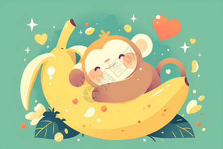 快乐小猴拿着香蕉图片