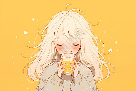 可爱纯真的少女享受一杯橙汁图片