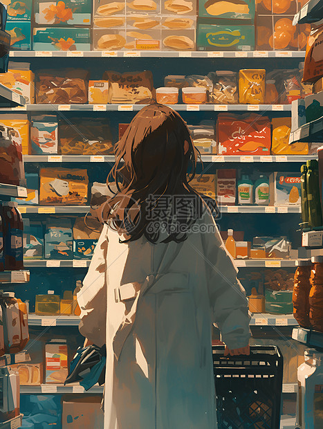超市购物的长发女子图片