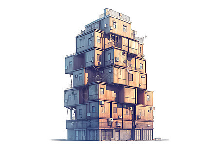 木质巷子摞起来的公寓楼图片