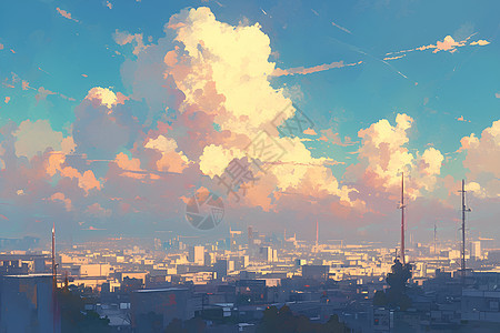 蓝天白云下的城市图片