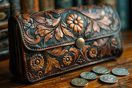 古典的皮制钱包图片