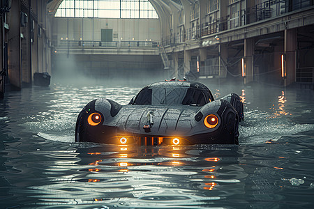 水里的黑色汽车图片