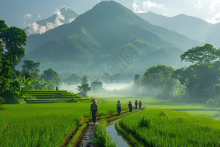 农民在稻田里劳作图片