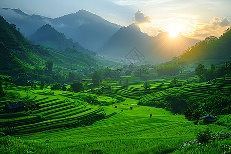 山谷里的稻田图片