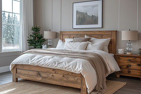 舒适的木质床图片